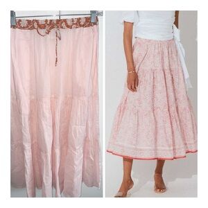 Cleobella Tiered Ankle Skirt Blush Pink CottageCore Small Cotton Voile Peasant